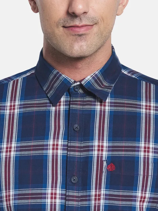 Men Blue Checked Casual Shirt