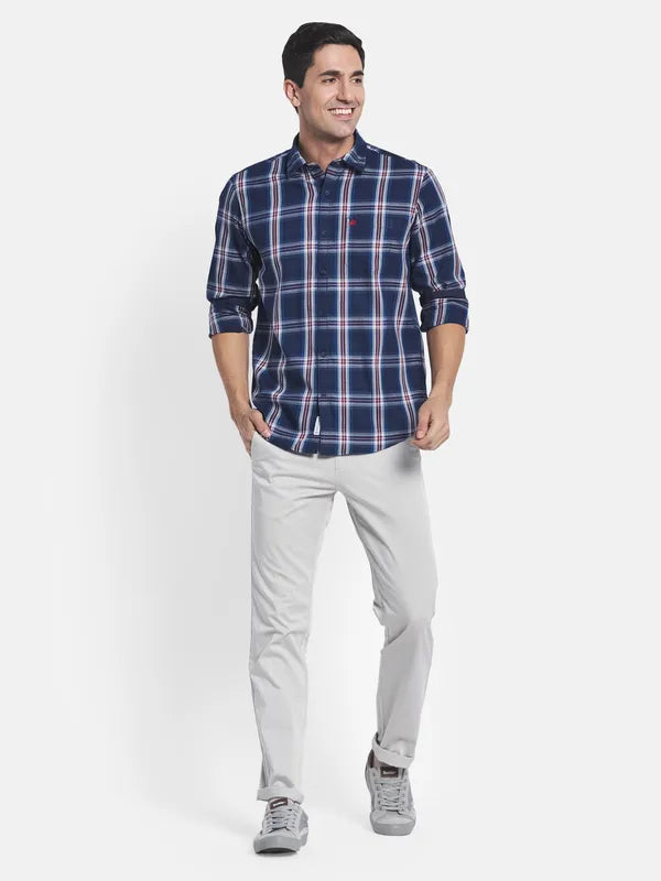 Men Blue Checked Casual Shirt