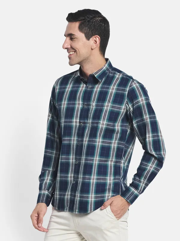 Men Blue Tartan Checks Checked Casual Shirt