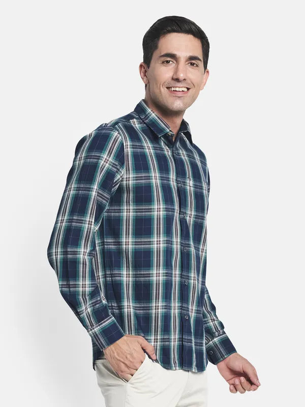 Men Blue Tartan Checks Checked Casual Shirt