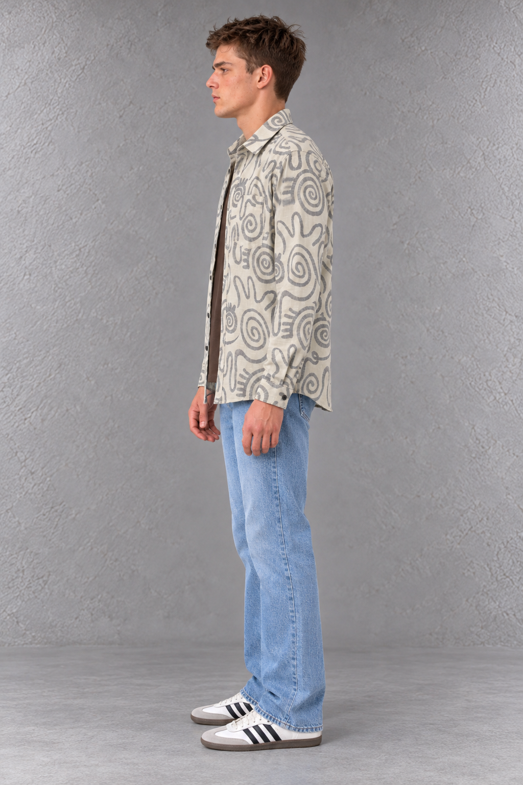 Men’s Off-White Abstract Print Regular Fit Cotton Slub Shirt