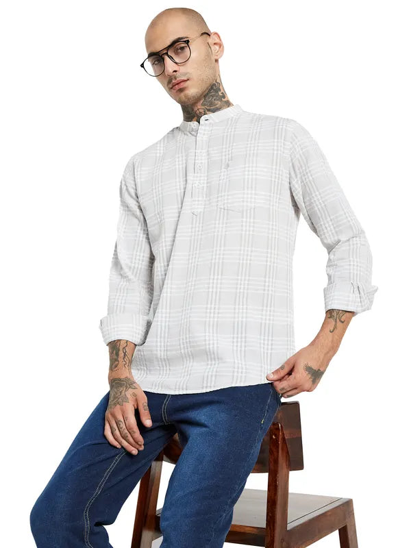 Mettle Mandarin Collar Checked Cotton Casual Shirt