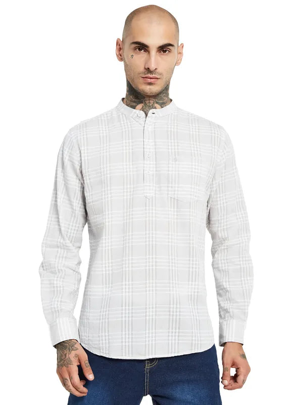 Mettle Mandarin Collar Checked Cotton Casual Shirt