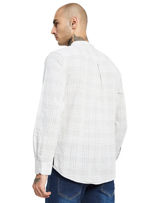 Mettle Mandarin Collar Checked Cotton Casual Shirt