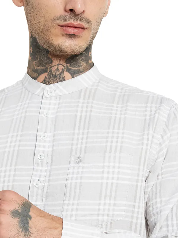 Mettle Mandarin Collar Checked Cotton Casual Shirt