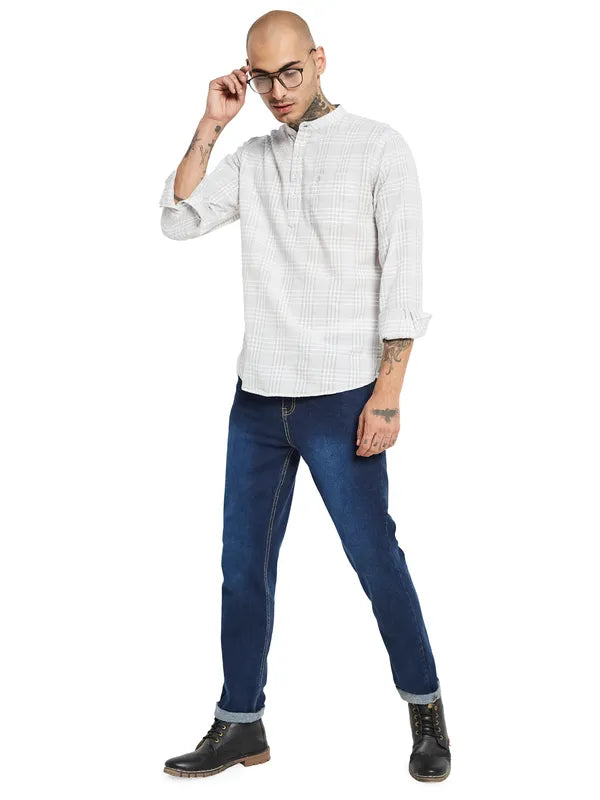 Mettle Mandarin Collar Checked Cotton Casual Shirt