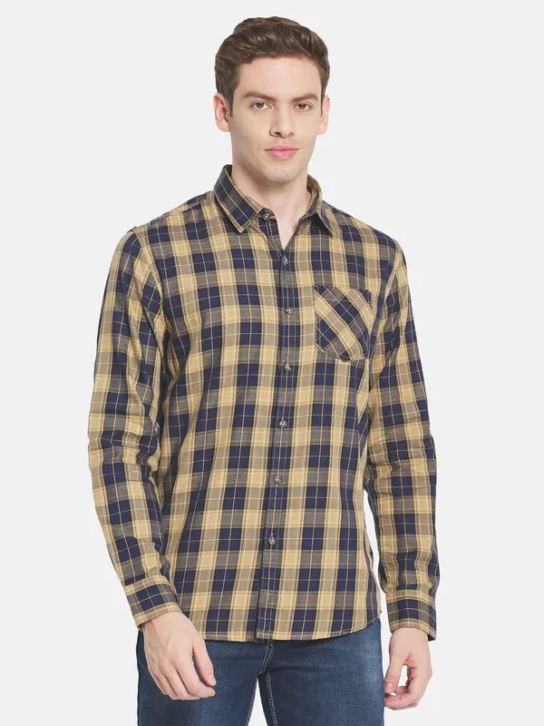 Men Khaki Tartan Checks Checked Casual Shirt