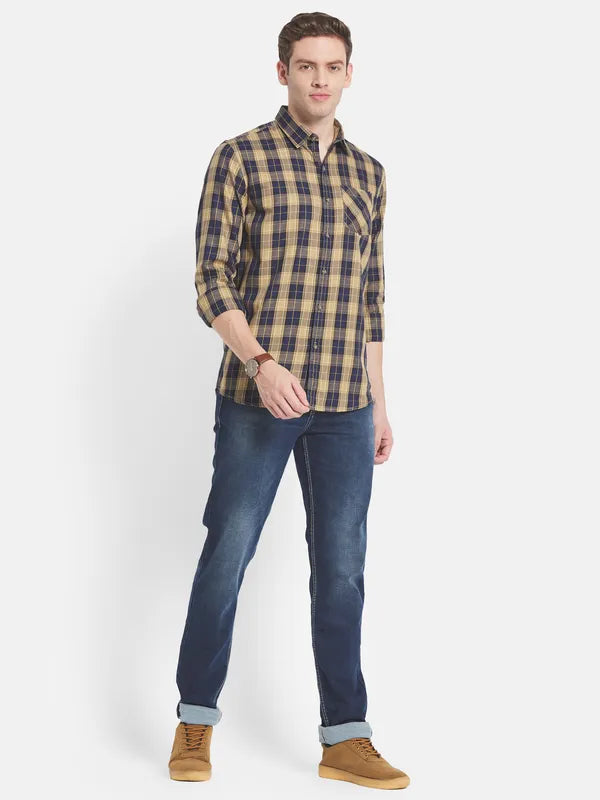 Men Khaki Tartan Checks Checked Casual Shirt