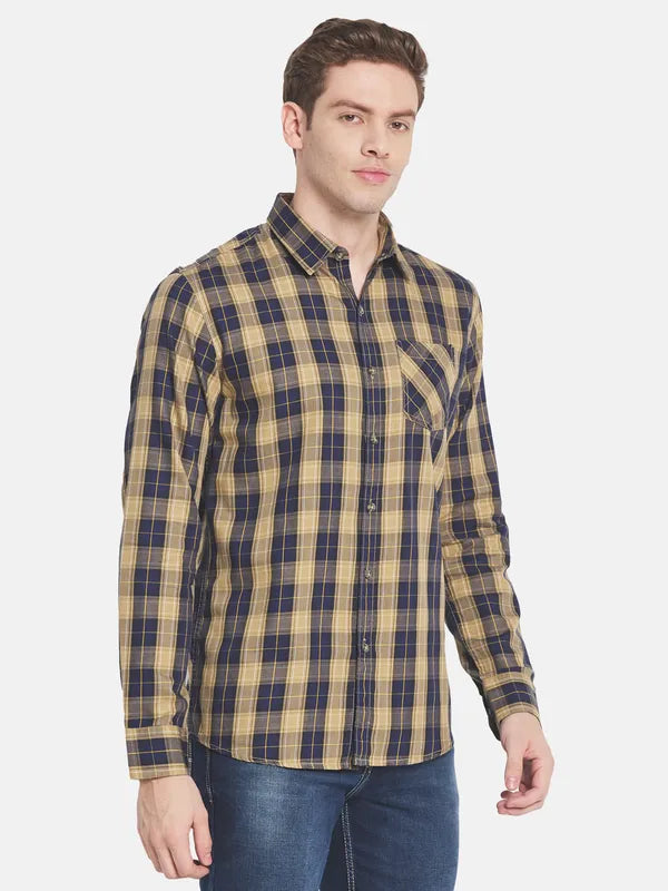 Men Khaki Tartan Checks Checked Casual Shirt