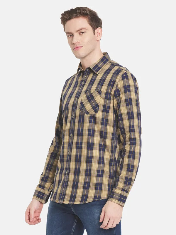 Men Khaki Tartan Checks Checked Casual Shirt