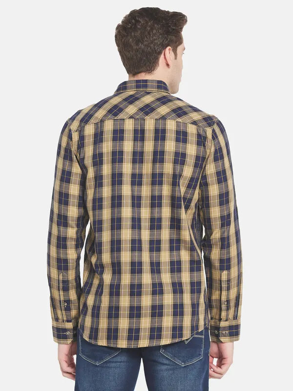 Men Khaki Tartan Checks Checked Casual Shirt