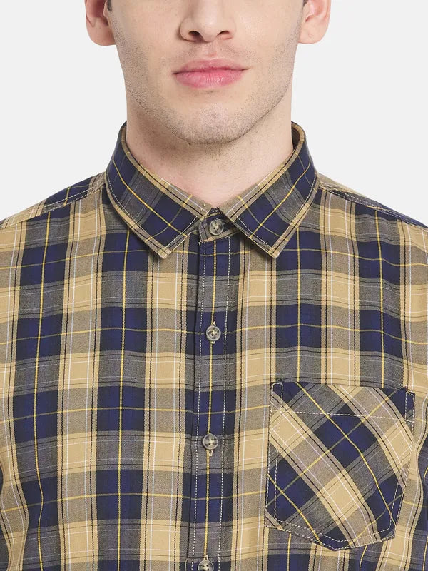 Men Khaki Tartan Checks Checked Casual Shirt