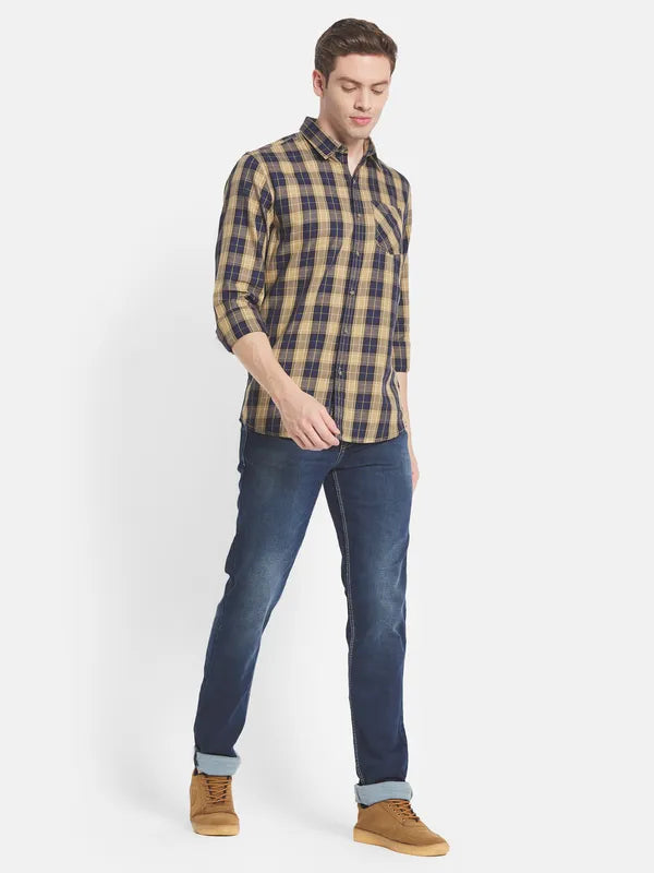 Men Khaki Tartan Checks Checked Casual Shirt