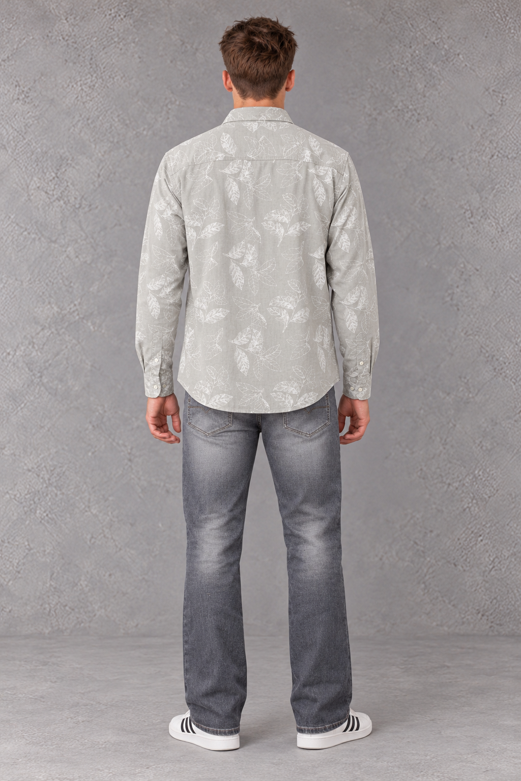 Men’s Onyx Leaf Print Regular Fit Cotton Slub Shirt