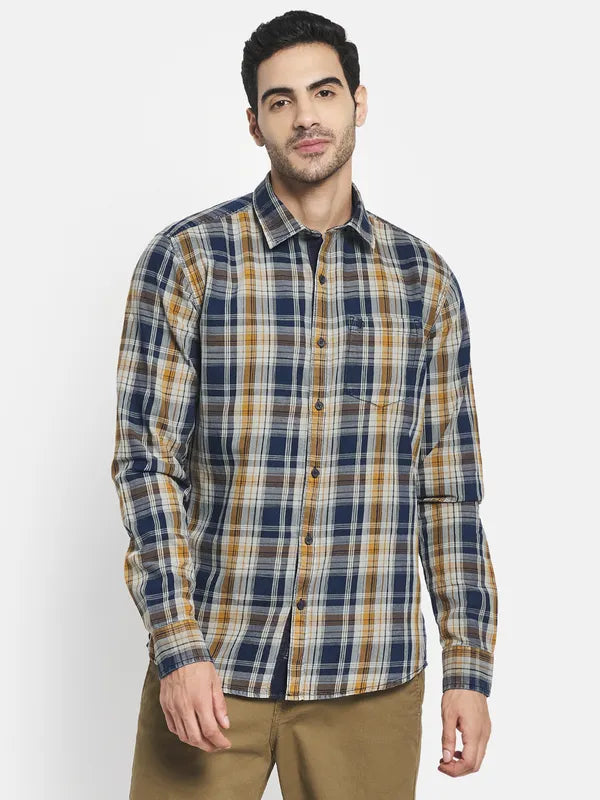 Men Yellow Tartan Checks Checked Casual Shirt