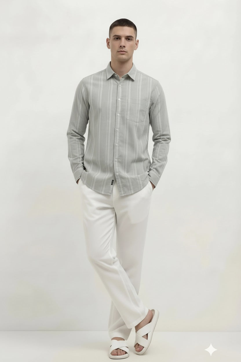 Men Sage Striped Casual Shirt