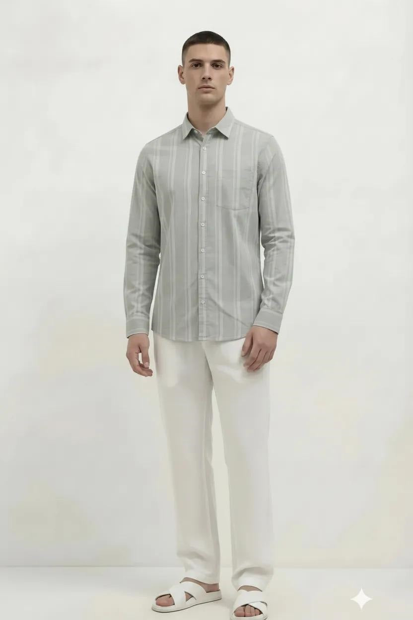Men Sage Striped Casual Shirt