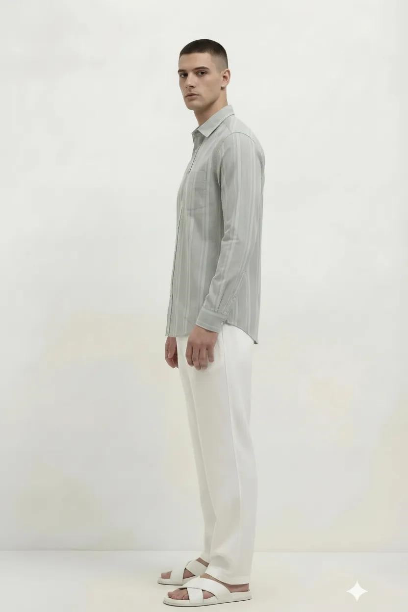 Men Sage Striped Casual Shirt