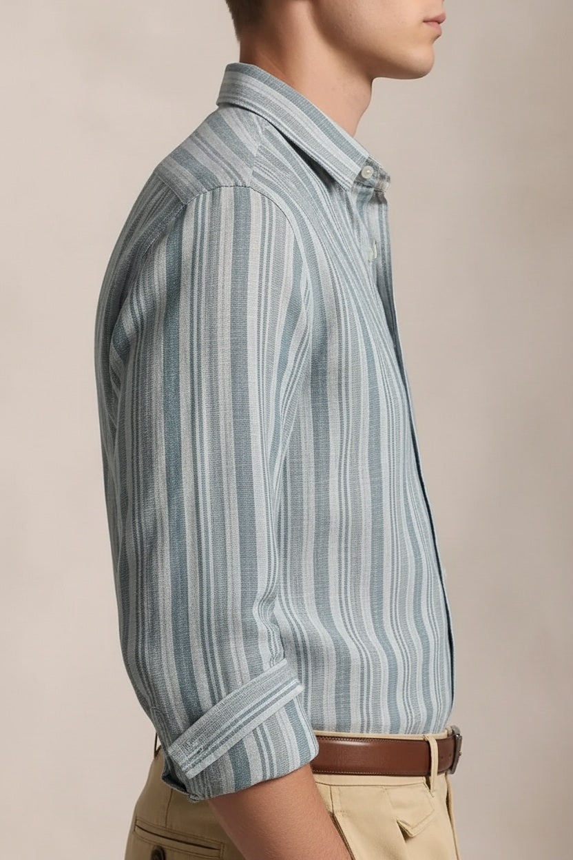Men Fern Striped Spread Collar Cotton Shirt