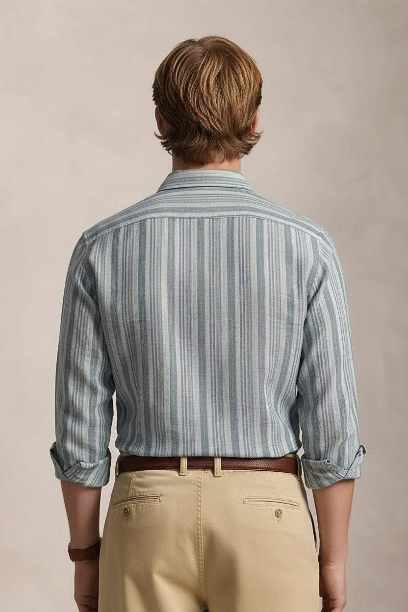 Men Fern Striped Spread Collar Cotton Shirt