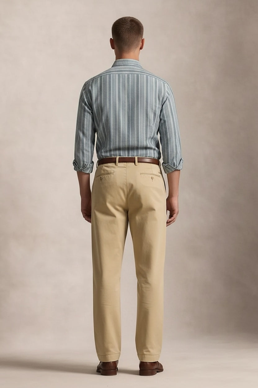 Men Fern Striped Spread Collar Cotton Shirt