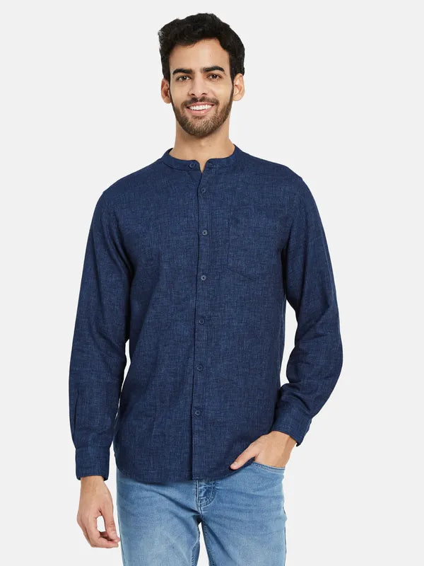 Mettle Men Navy Blue Opaque Casual Shirt