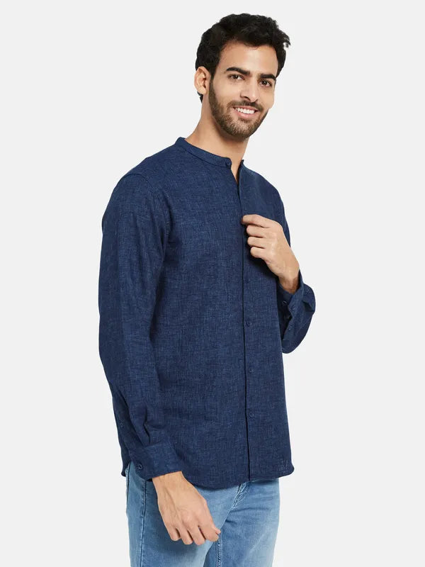 Mettle Men Navy Blue Opaque Casual Shirt