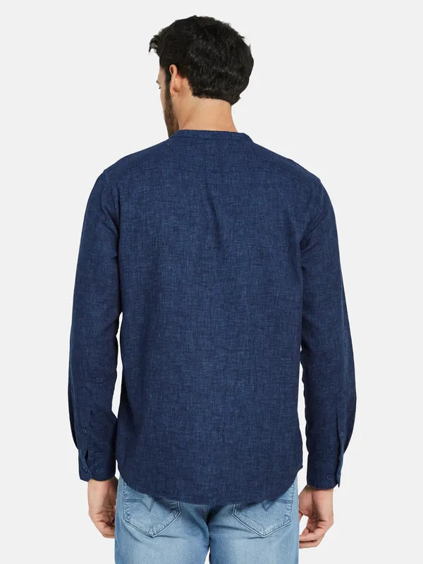 Mettle Men Navy Blue Opaque Casual Shirt