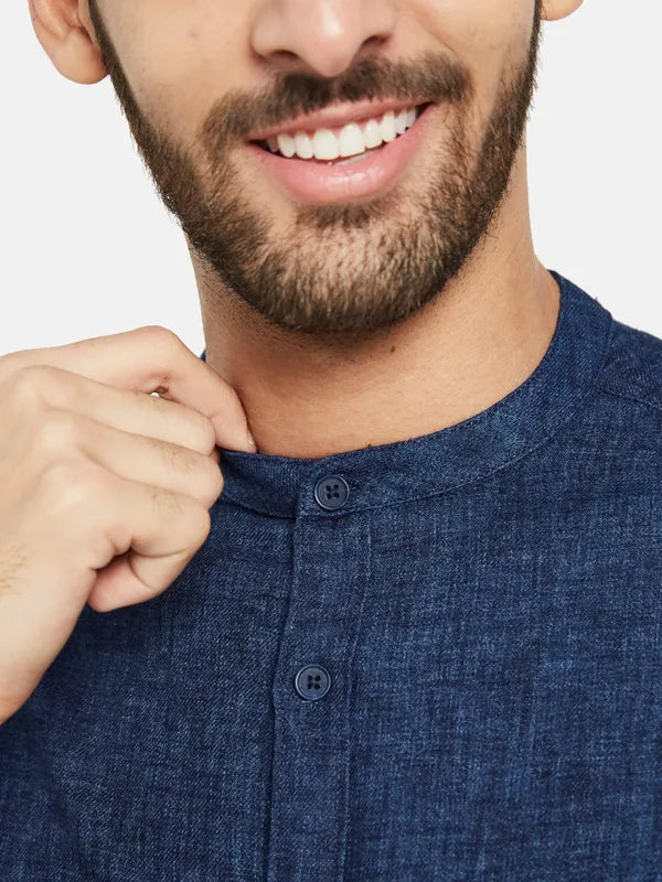 Mettle Men Navy Blue Opaque Casual Shirt