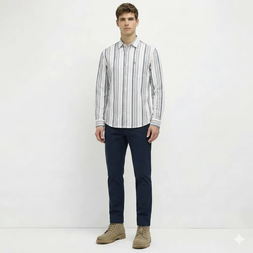 Men White Striped Casual Shirt