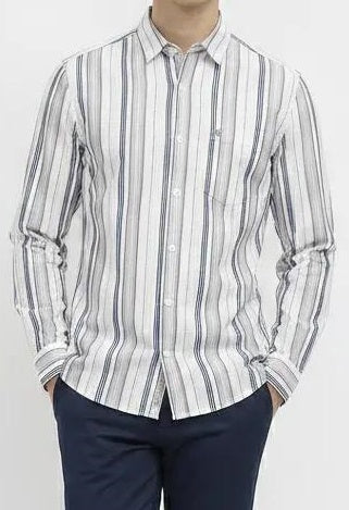Men White Striped Casual Shirt