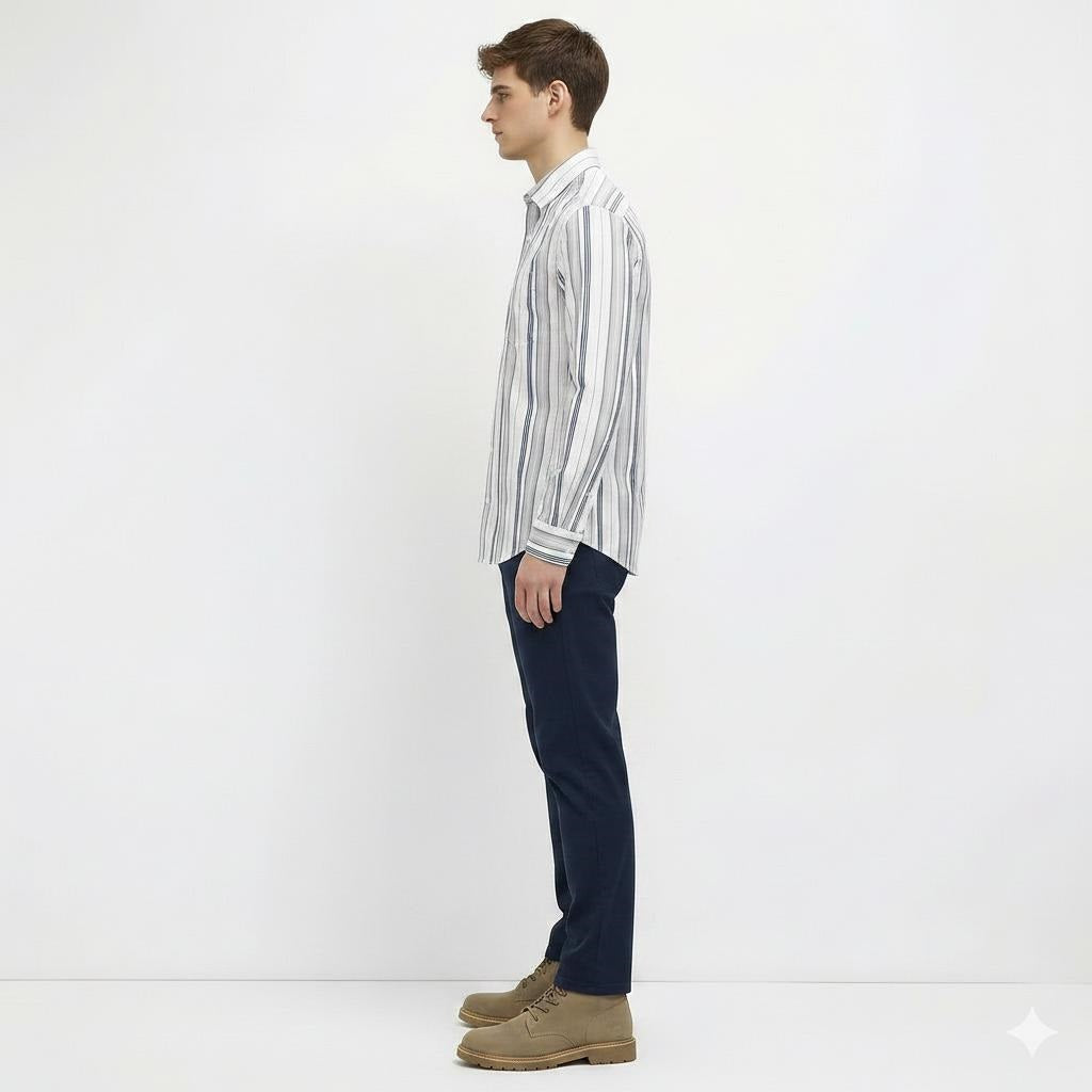 Men White Striped Casual Shirt