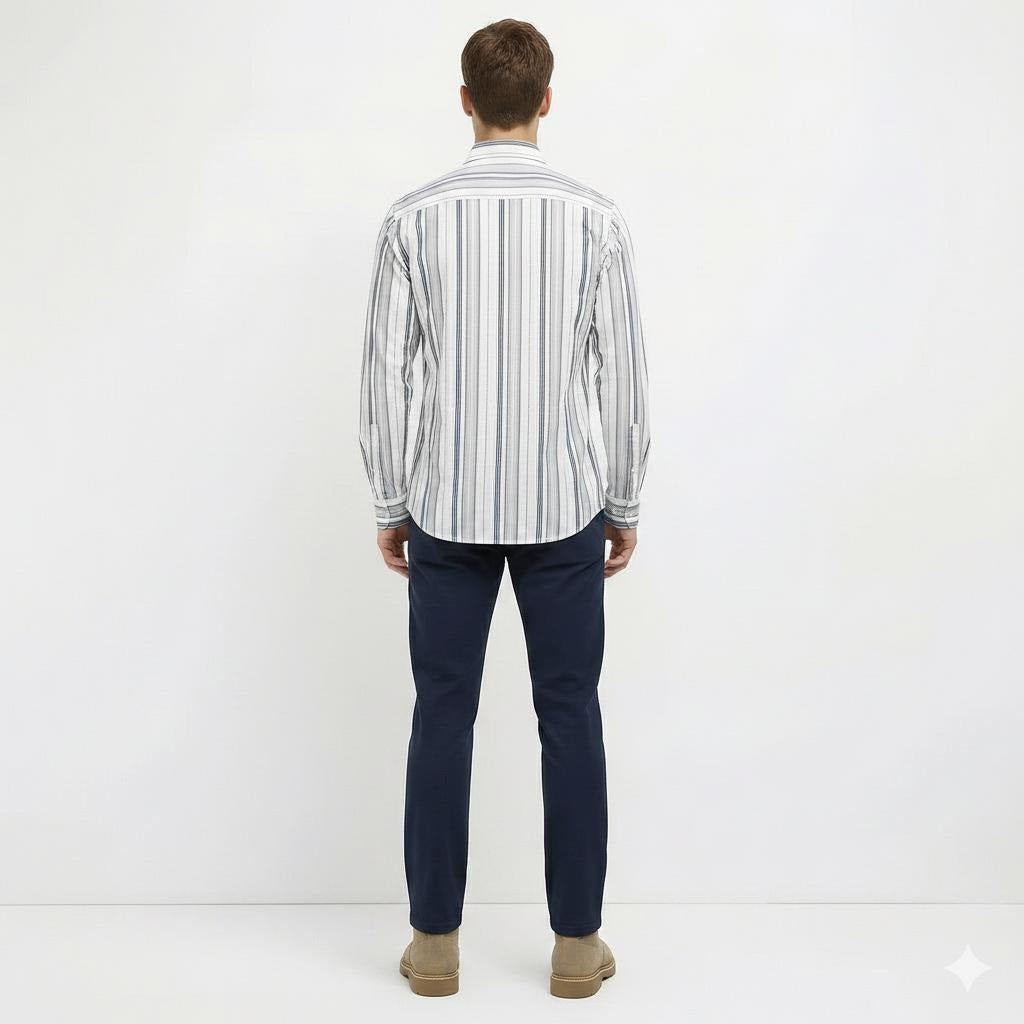 Men White Striped Casual Shirt