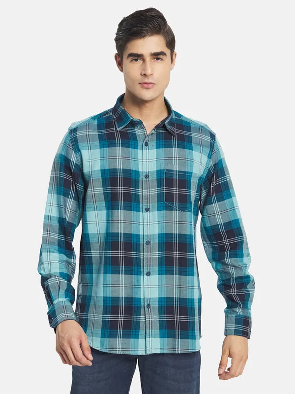 Mettle Men Blue Tartan Checks Checked Casual Shirt