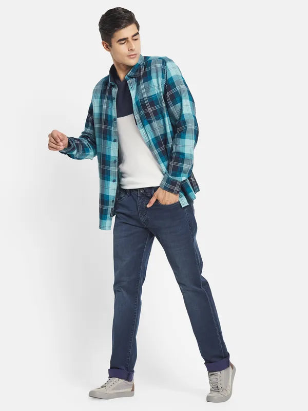 Mettle Men Blue Tartan Checks Checked Casual Shirt