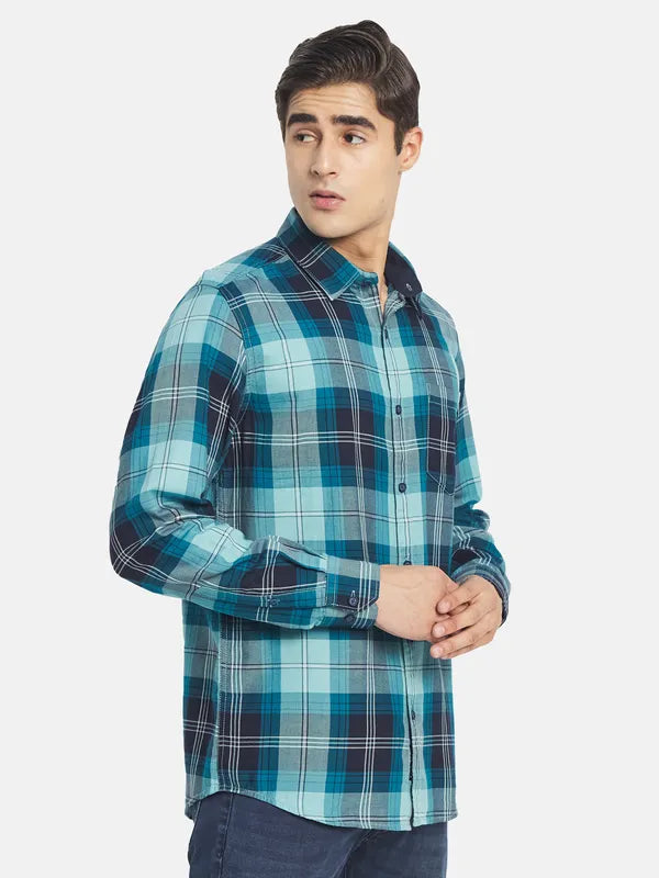 Mettle Men Blue Tartan Checks Checked Casual Shirt