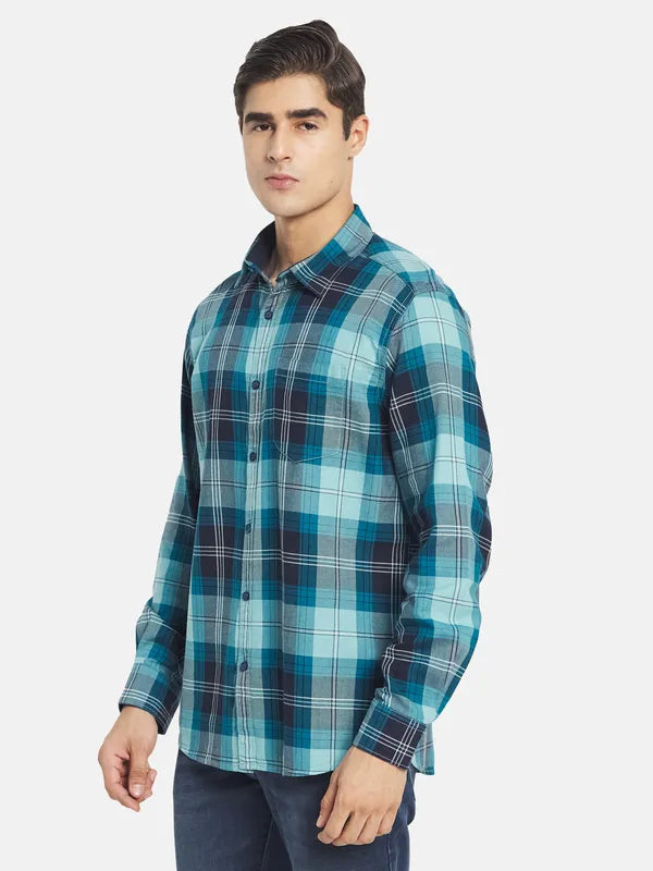 Mettle Men Blue Tartan Checks Checked Casual Shirt