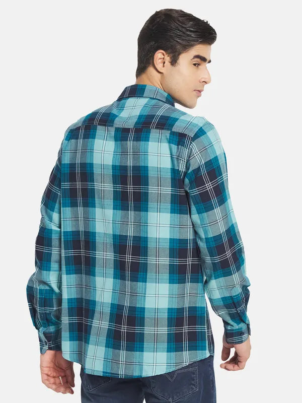 Mettle Men Blue Tartan Checks Checked Casual Shirt