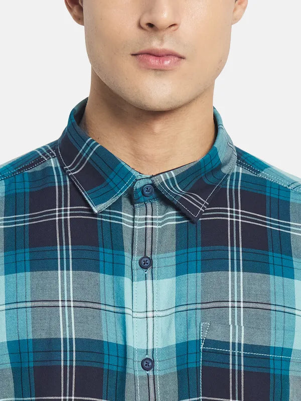 Mettle Men Blue Tartan Checks Checked Casual Shirt