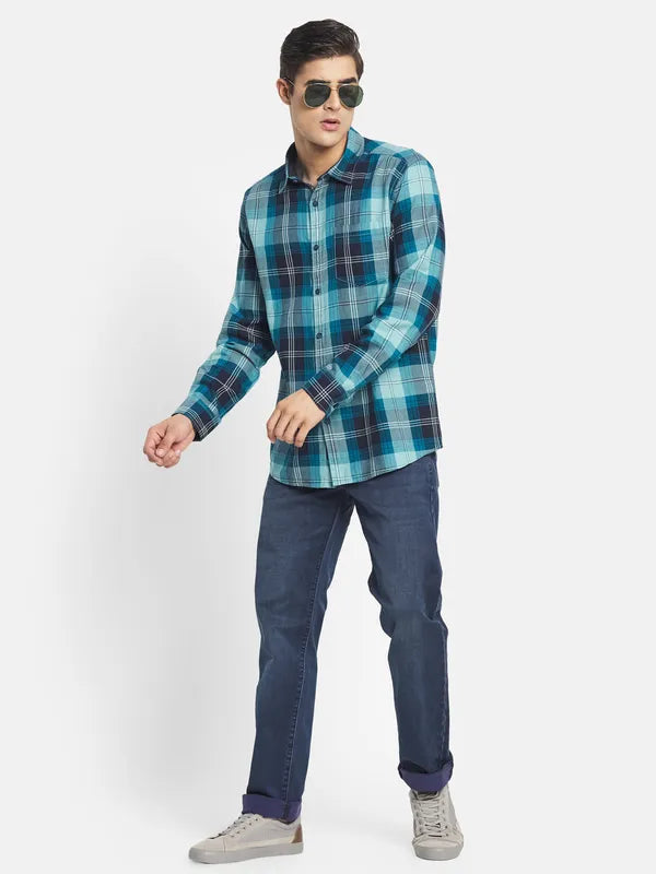 Mettle Men Blue Tartan Checks Checked Casual Shirt