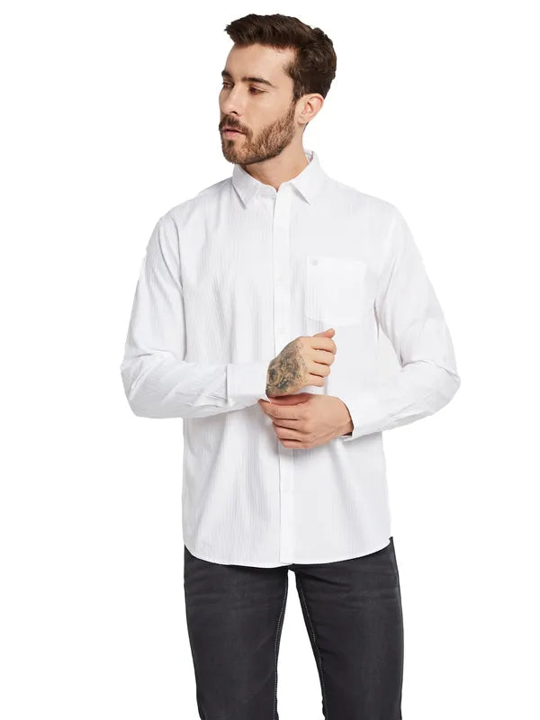 Mettle Men Textured Spread Collar Pocket Casual Shirt