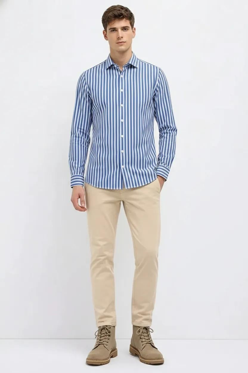 Men Oxford Blue Striped Casual Shirt