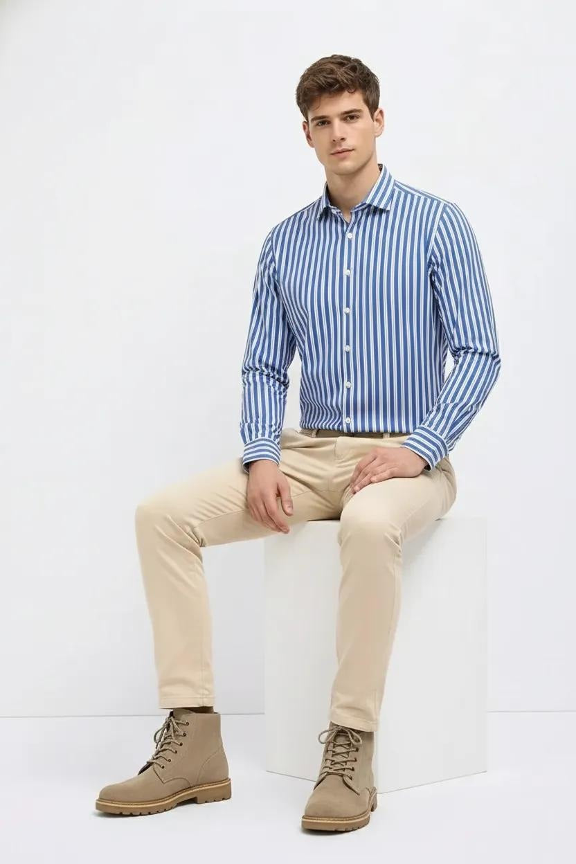 Men Oxford Blue Striped Casual Shirt