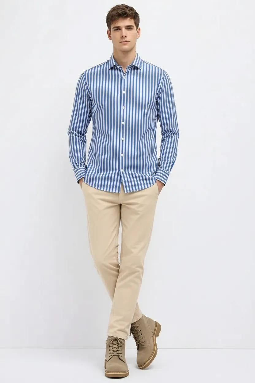 Men Oxford Blue Striped Casual Shirt
