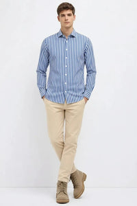 Men Oxford Blue Striped Casual Shirt