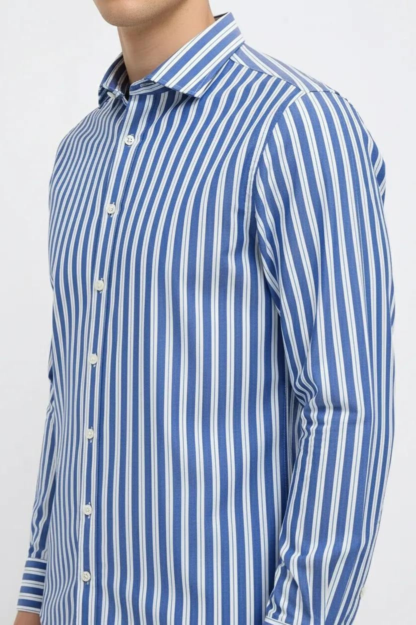 Men Oxford Blue Striped Casual Shirt