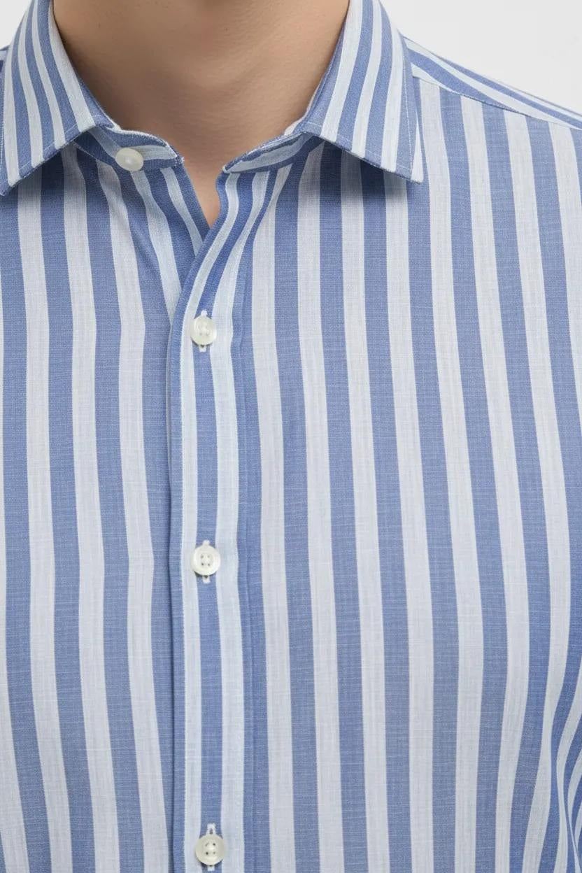 Men Oxford Blue Striped Casual Shirt