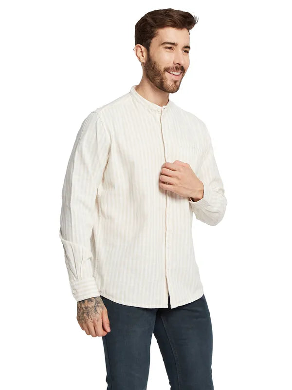 Mettle Men Opaque Striped Casual Shirt