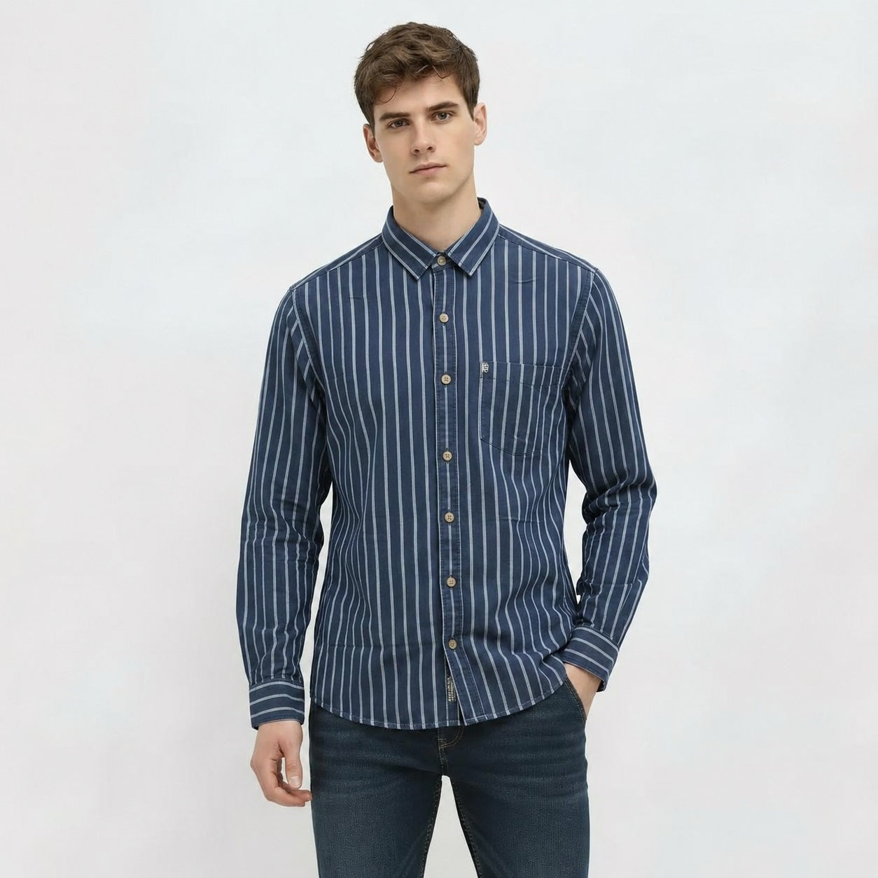 Men Indigo Striped Casual Shirt