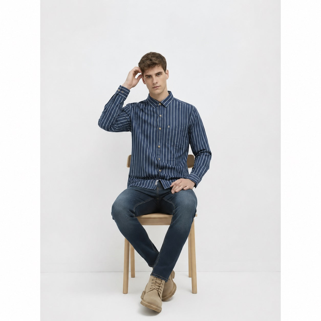 Men Indigo Striped Casual Shirt
